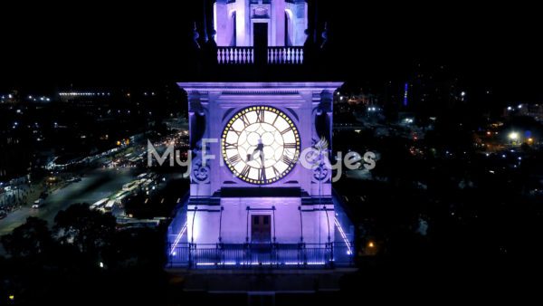 Monumental Tower Clock night aerial